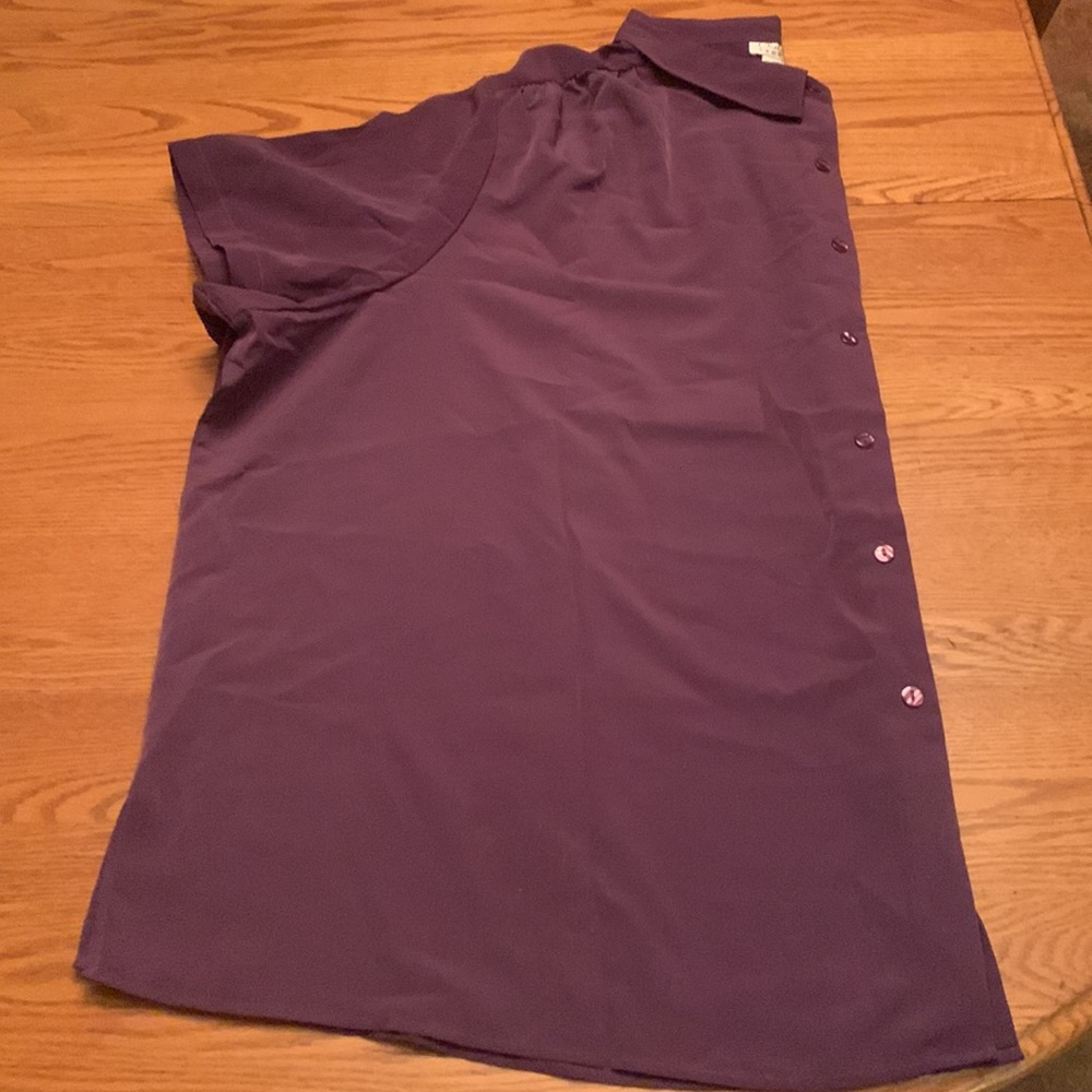 Top ladies plus size purple button up dressy short sleeves Sz 6X